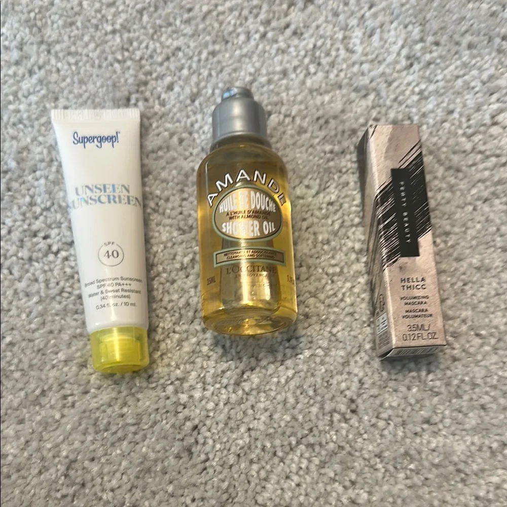 Cream Woven Handbag with Beauty Products